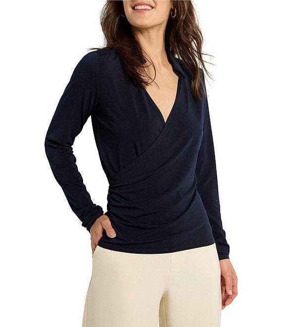 NIC + ZOE Knit Wrap Collared V-Neck Long Sleeve Shirt Product Image
