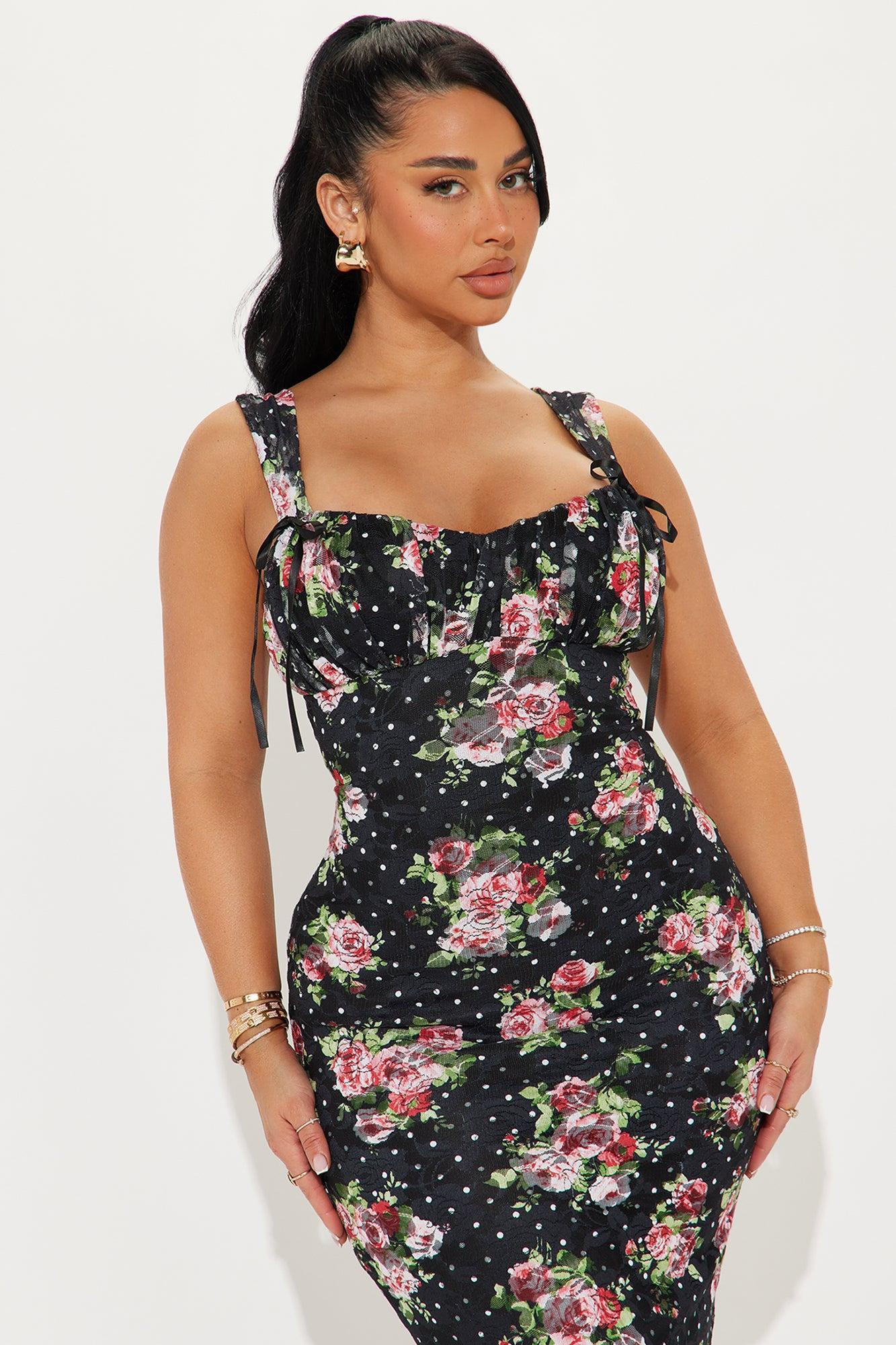 Wild Rose Floral Lace Midi Dress - Black/combo Product Image