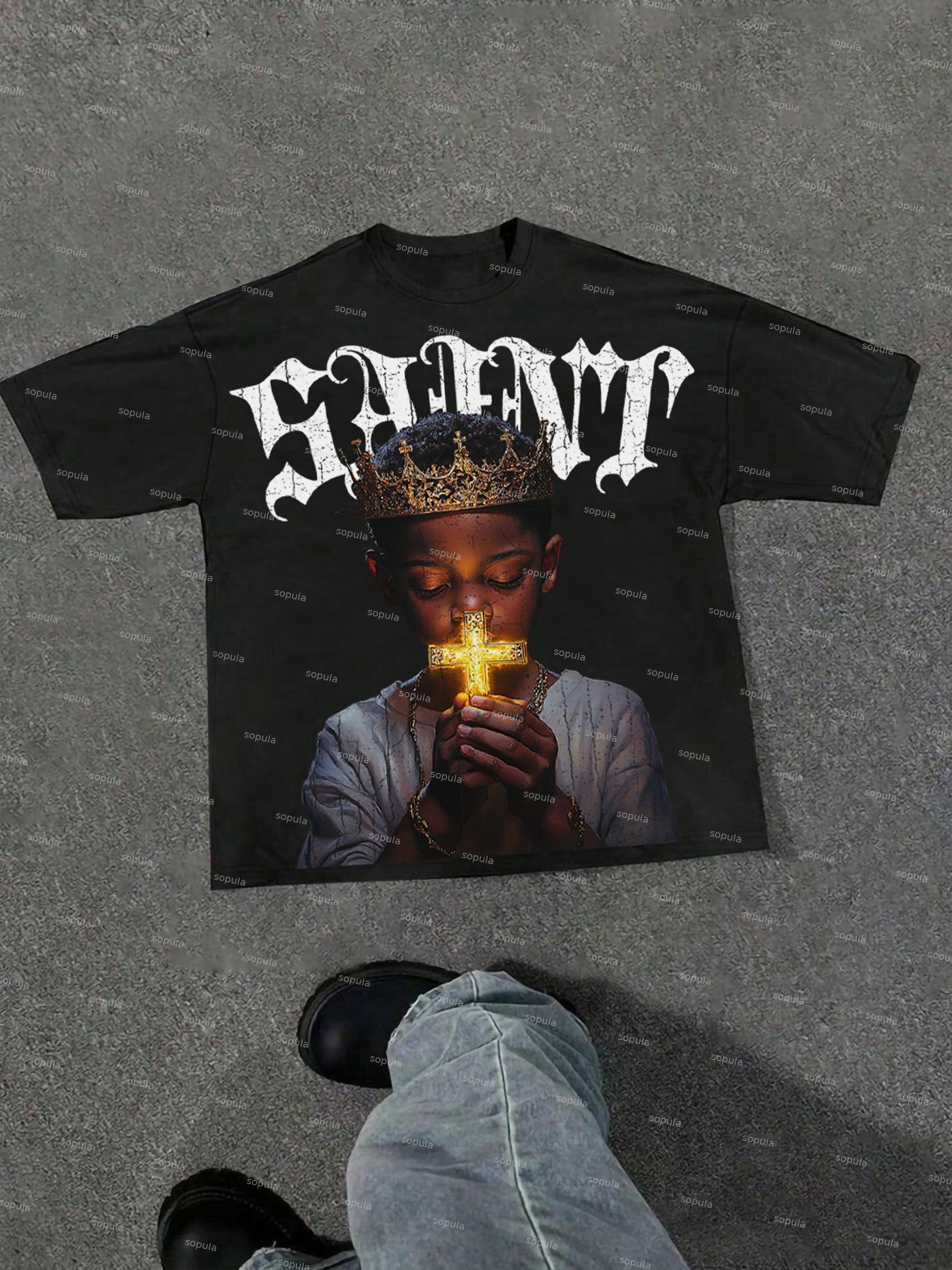 Saint Prayer Graphic Print Cotton T-shirt Product Image