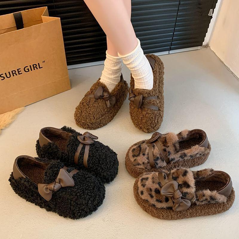 Leopard Print Platform Fleece Slip Ons Product Image