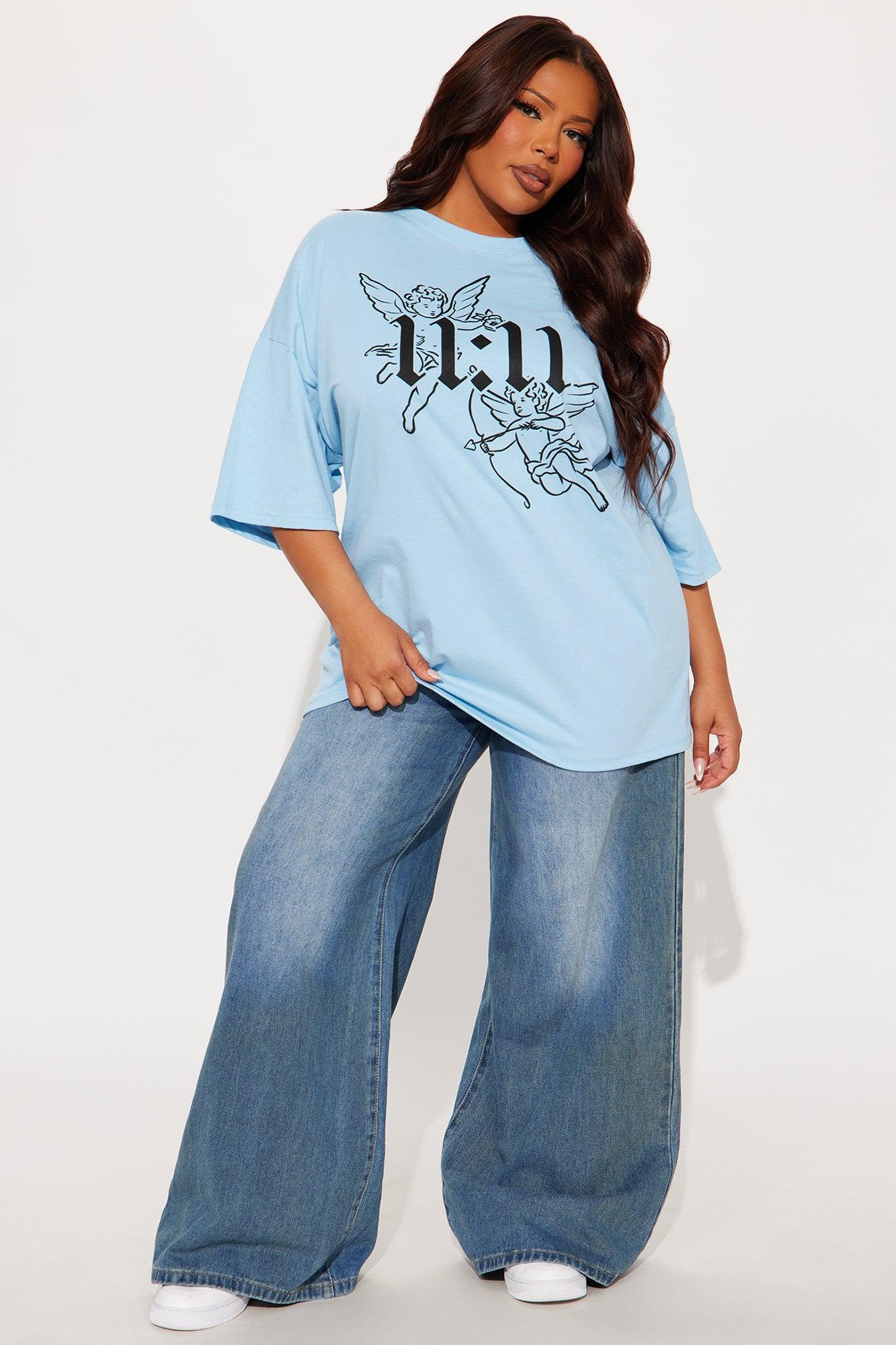 Make A Wish Angel Oversized Tee - Light Blue Product Image