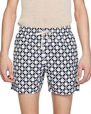 Sandro Mens Square Print Drawstring 5 Swim Shorts Product Image