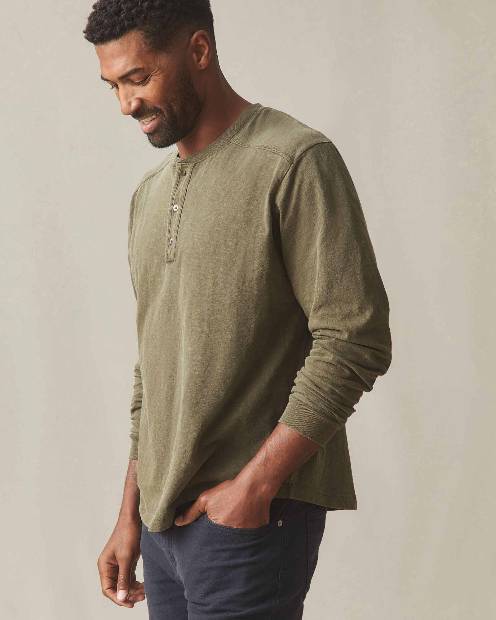 Men's Long Sleeve Broken-In Premium Slub Henley - Washed Seaweed Product Image