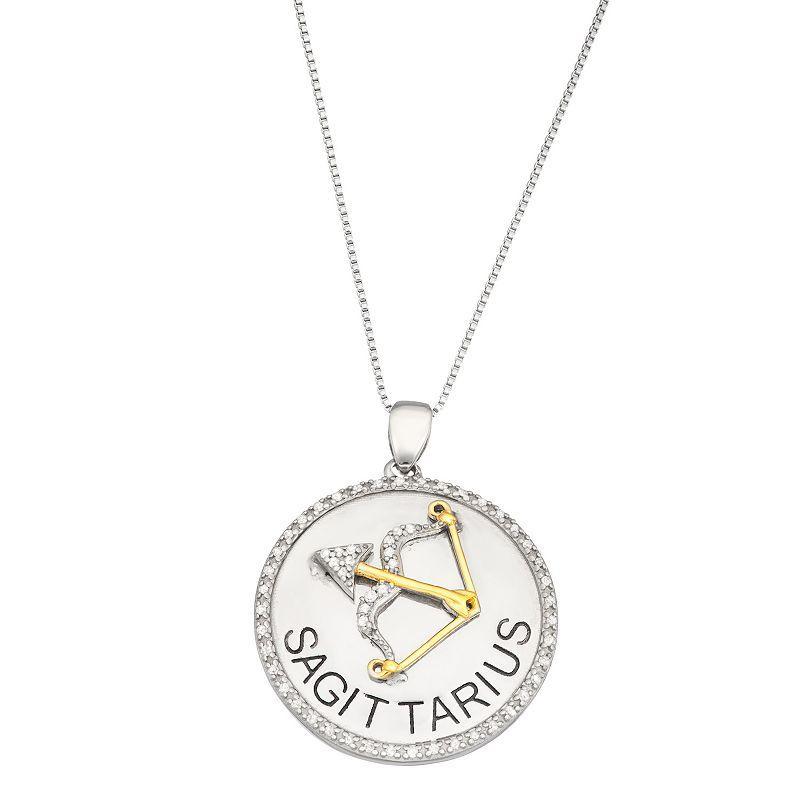 Jewelexcess 1/6 Carat T.W. Diamond Two-Tone Sterling Silver Zodiac Pendant Necklace, Womens Aquarius Product Image