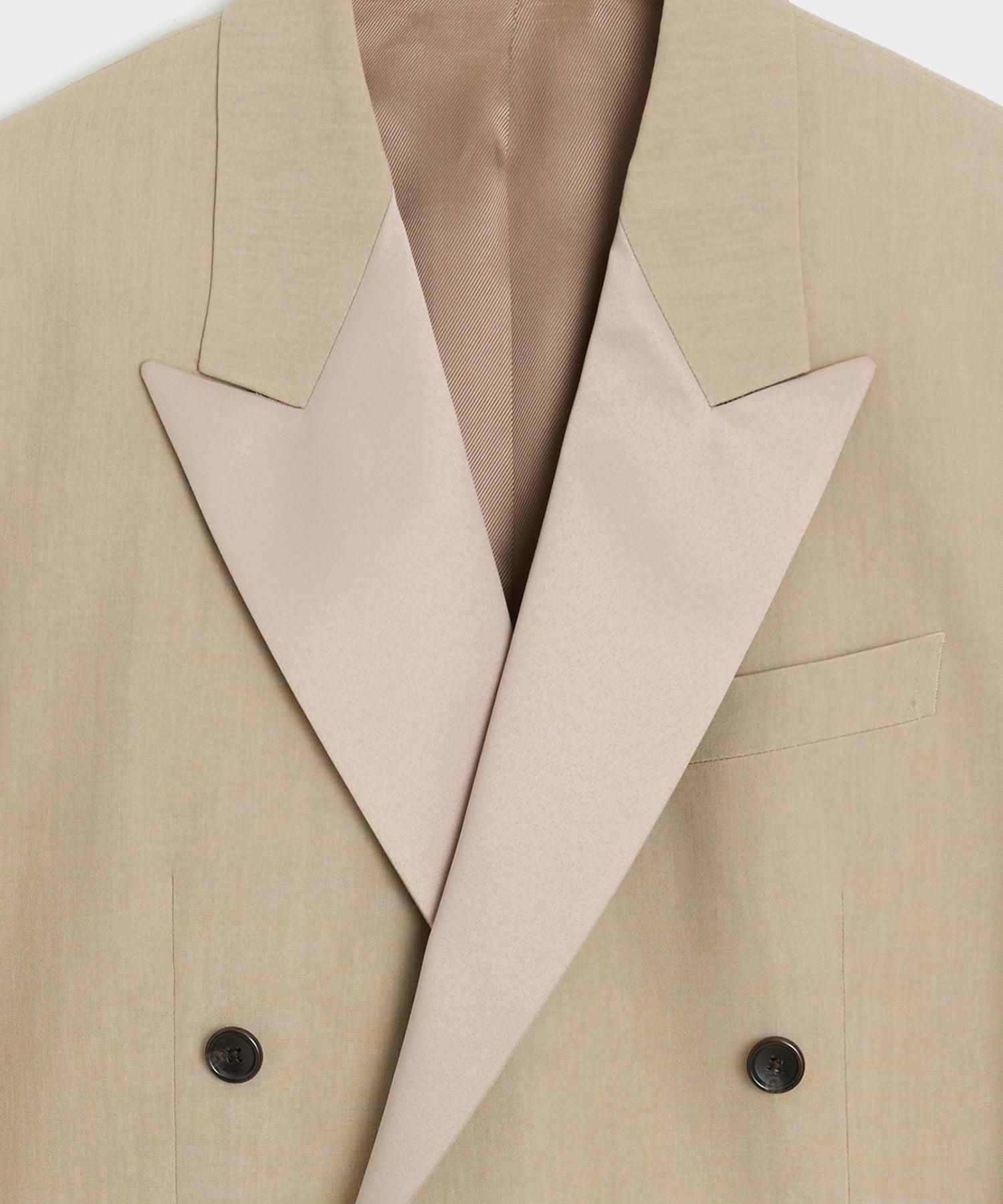 Italian Relaxed Sueded Linen Double-Breasted Tuxedo Jacket Product Image
