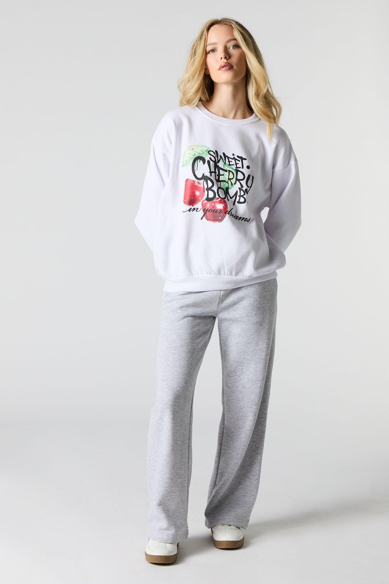 Oversized Cutesy Graphic Rhinestone Fleece Sweatshirt Female Product Image