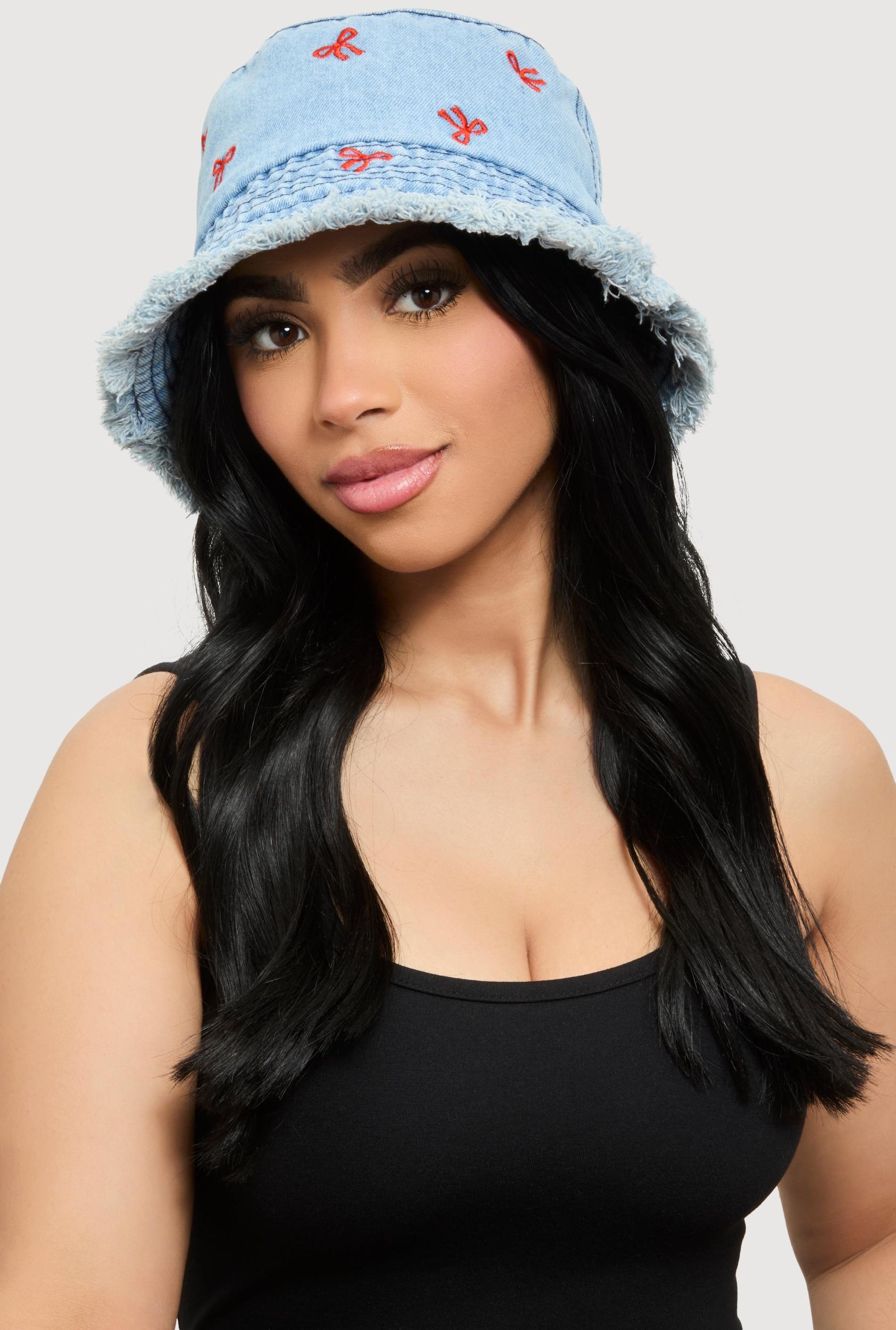 Embroidered Bows Denim Bucket Hat Female Product Image