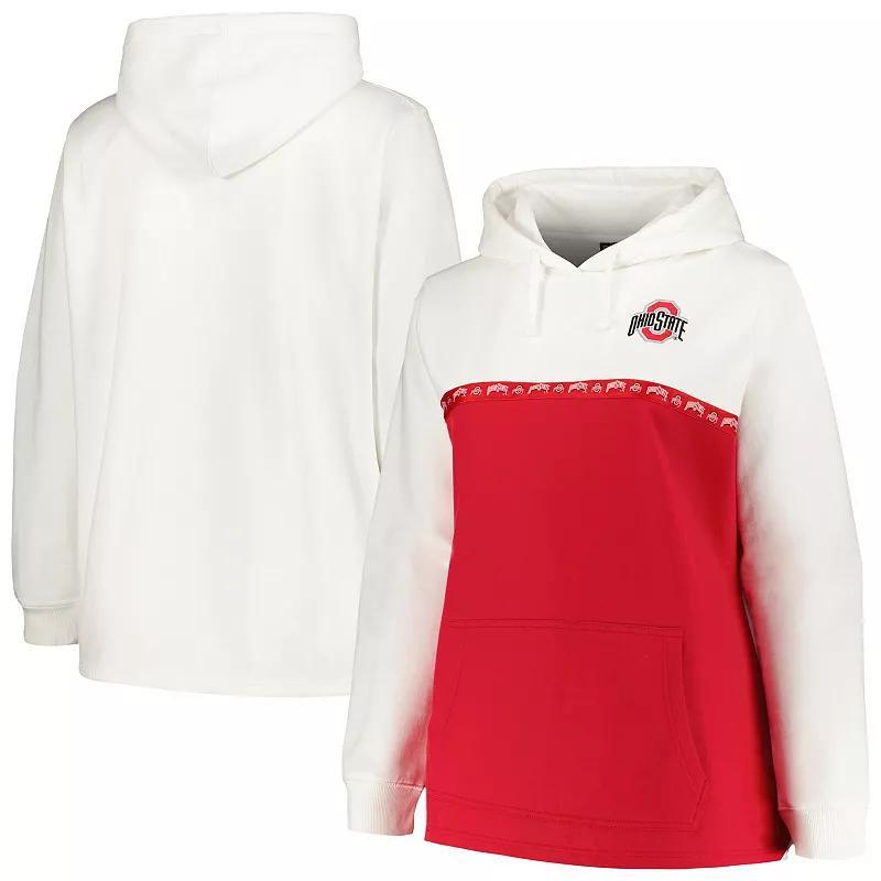 Women's Profile White/Scarlet Ohio State Buckeyes Plus Size Taping Pullover Hoodie, Size: 4XL Product Image