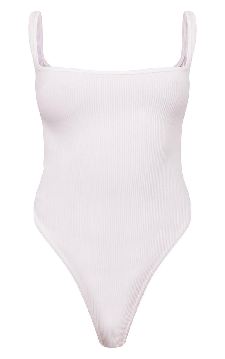 White Snatched Rib Square Neck Sleeveless Bodysuit Product Image