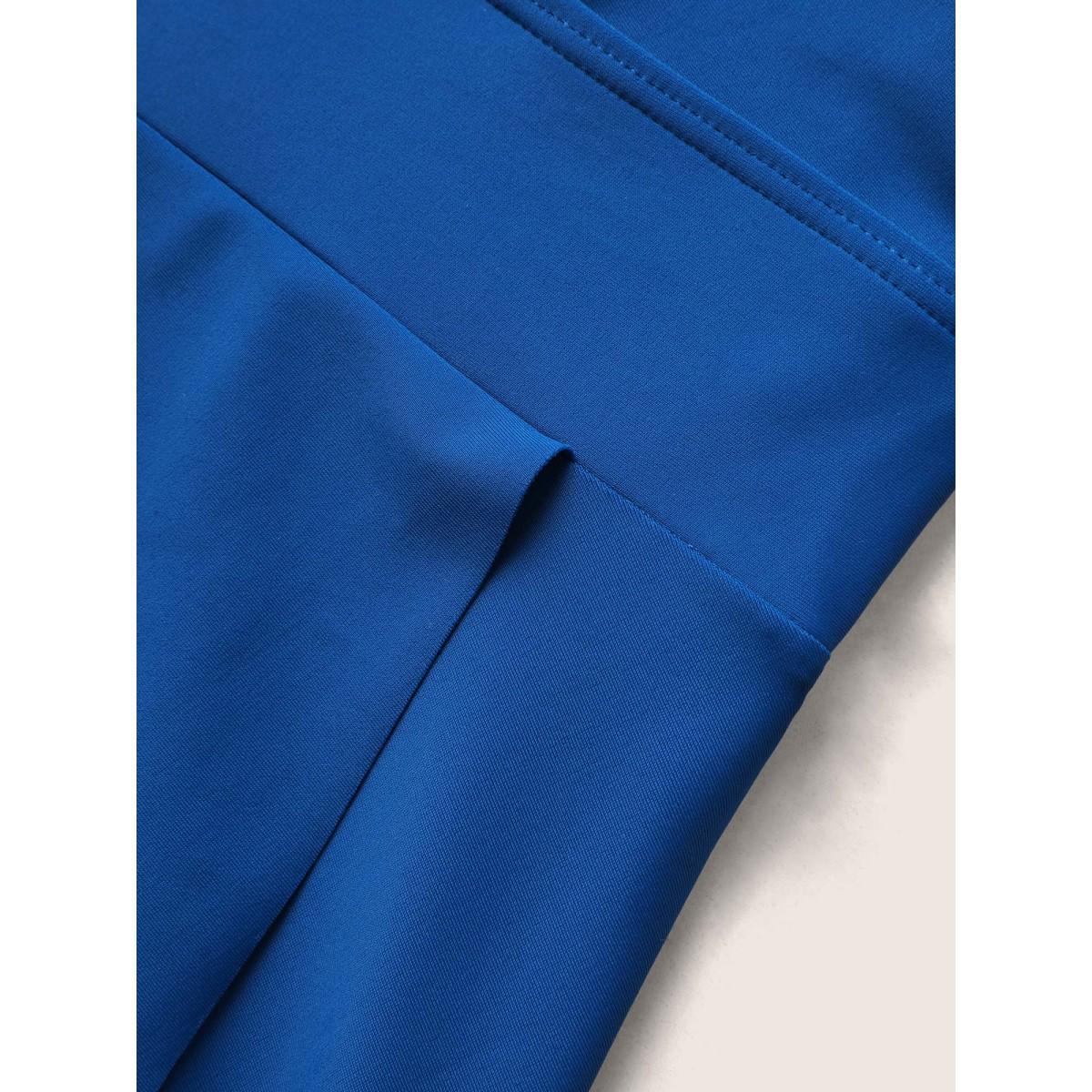 Plus Size U Neck Solid Tiered Slit Hem Swim Dress Women's Swimwear Mediumblue Beach Bodycon U-neck High stretch Curve Swim Dresses BloomChic 22-24/3X Product Image