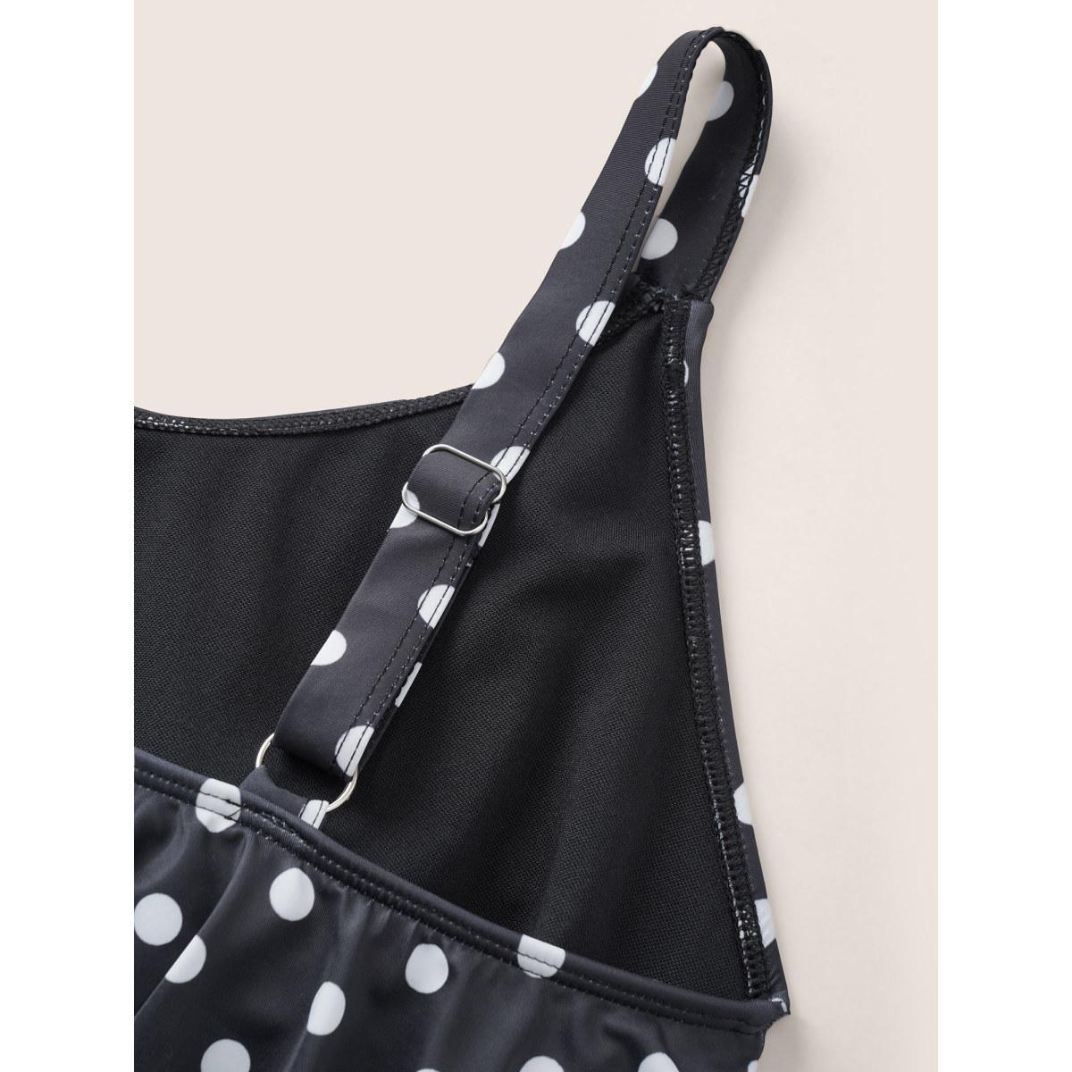 Plus Size Polka Dot Patchwork Ruffles Gathered One Piece Swimsuit Women's Swimwear Black Beach Non Curve Bathing Suits High stretch One Pieces BloomChic 22-24/3X Product Image