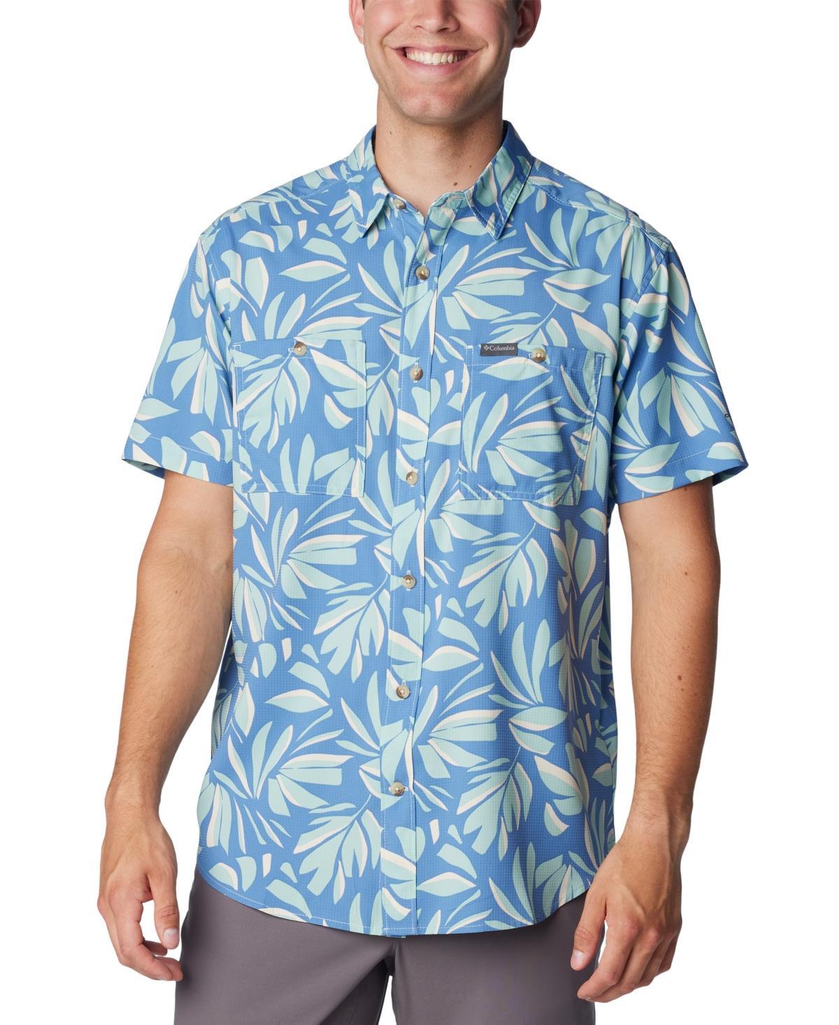 Men's Columbia UPF 40 Utilizer Printed Short Sleeve Button-Down Shirt, Size: Small, Spray Areca Product Image
