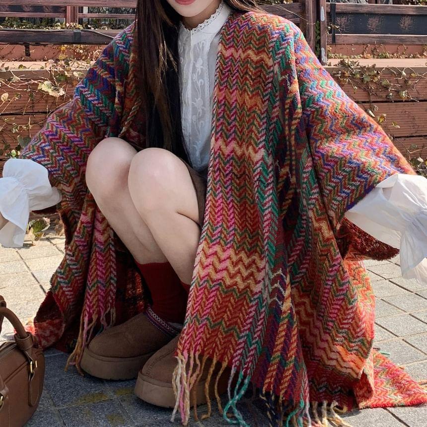 Plaid Fringed Shawl Product Image