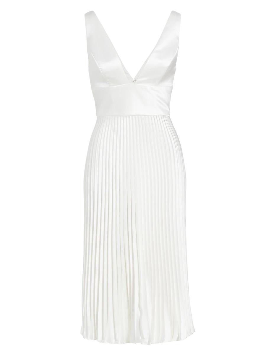 Womens Satin V-Neck Pleated Midi-Dress Product Image