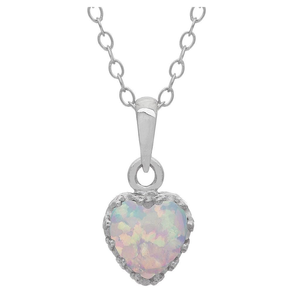 Designs by Gioelli Sterling Silver Lab-Created Opal Heart Crown Pendant, Women's, Size: 18", White Product Image