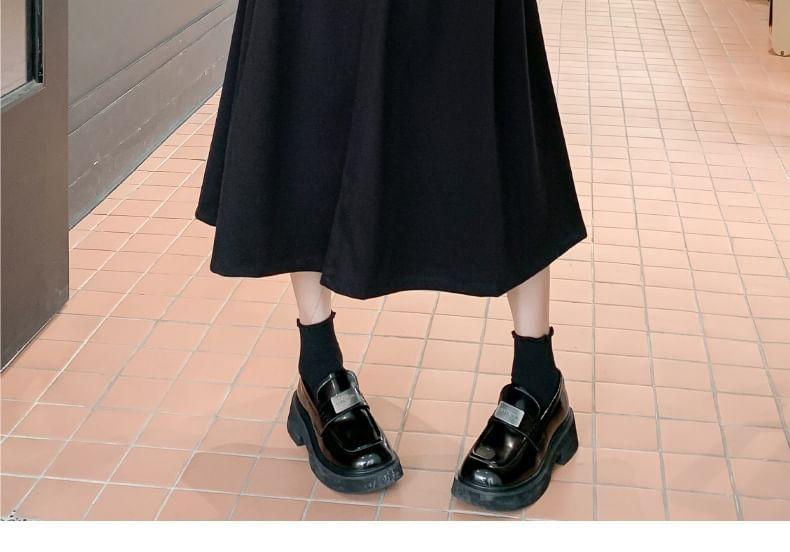 High Waist Plain Midi A-Line Skirt Product Image