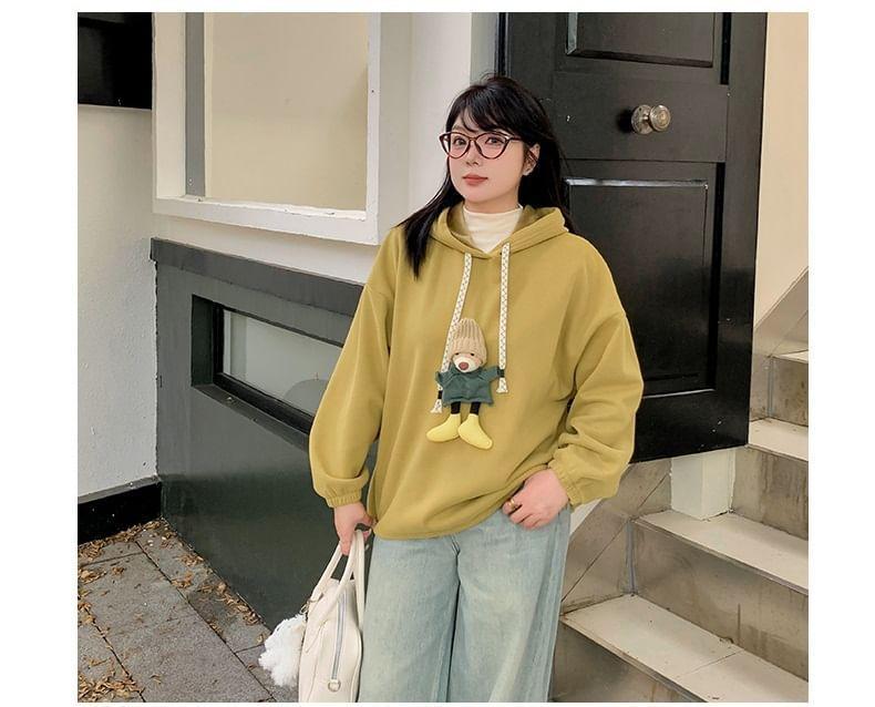 Plus Size Drawstring Round Neck Bear Applique Oversized Hoodie Product Image
