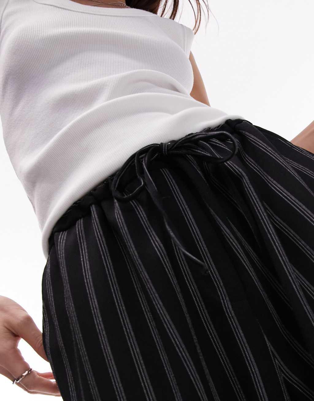 Topshop stripe draw cord waist wide leg sweatpants Product Image