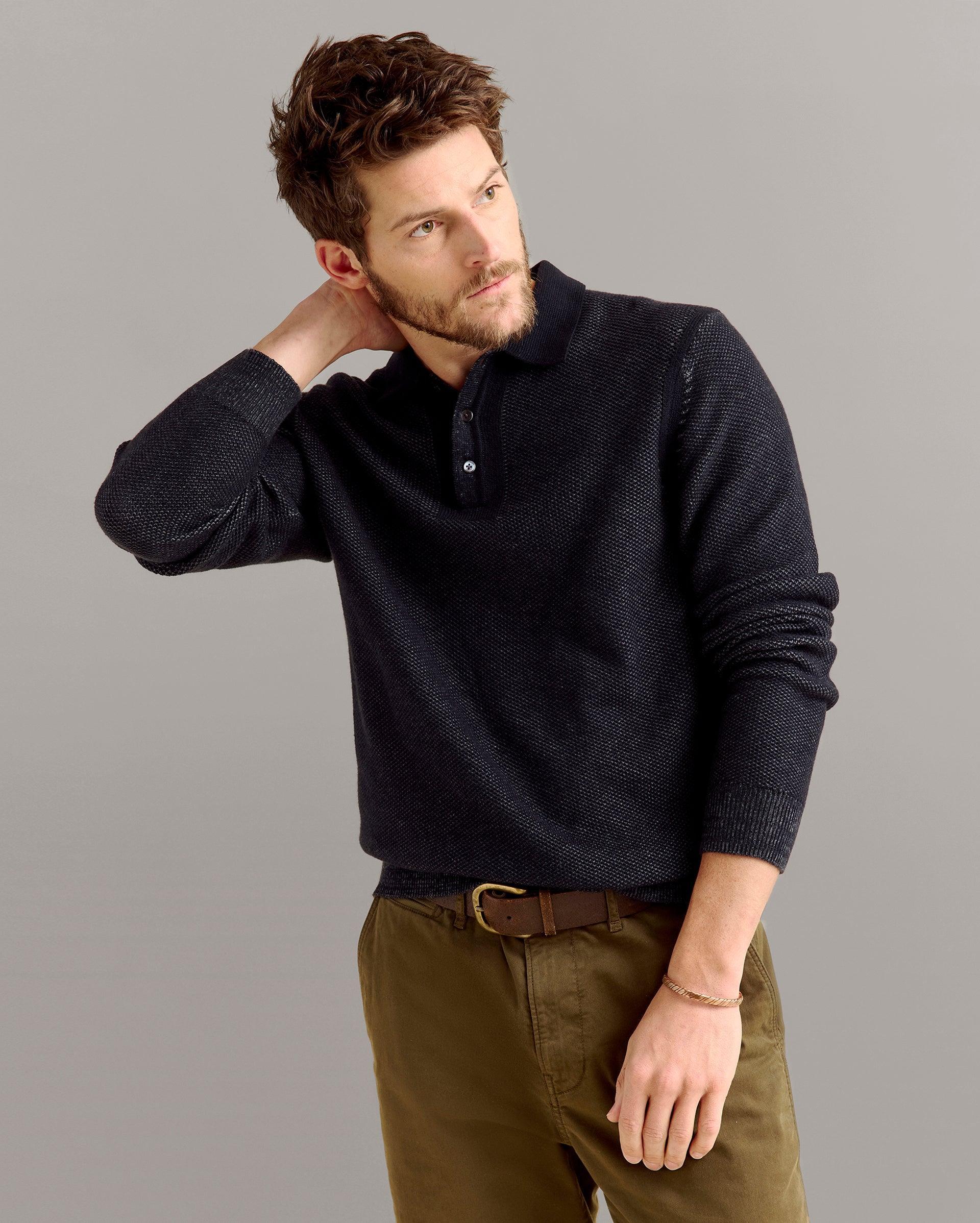 Long Sleeve Geo Float Jacquard Polo -  Product Image