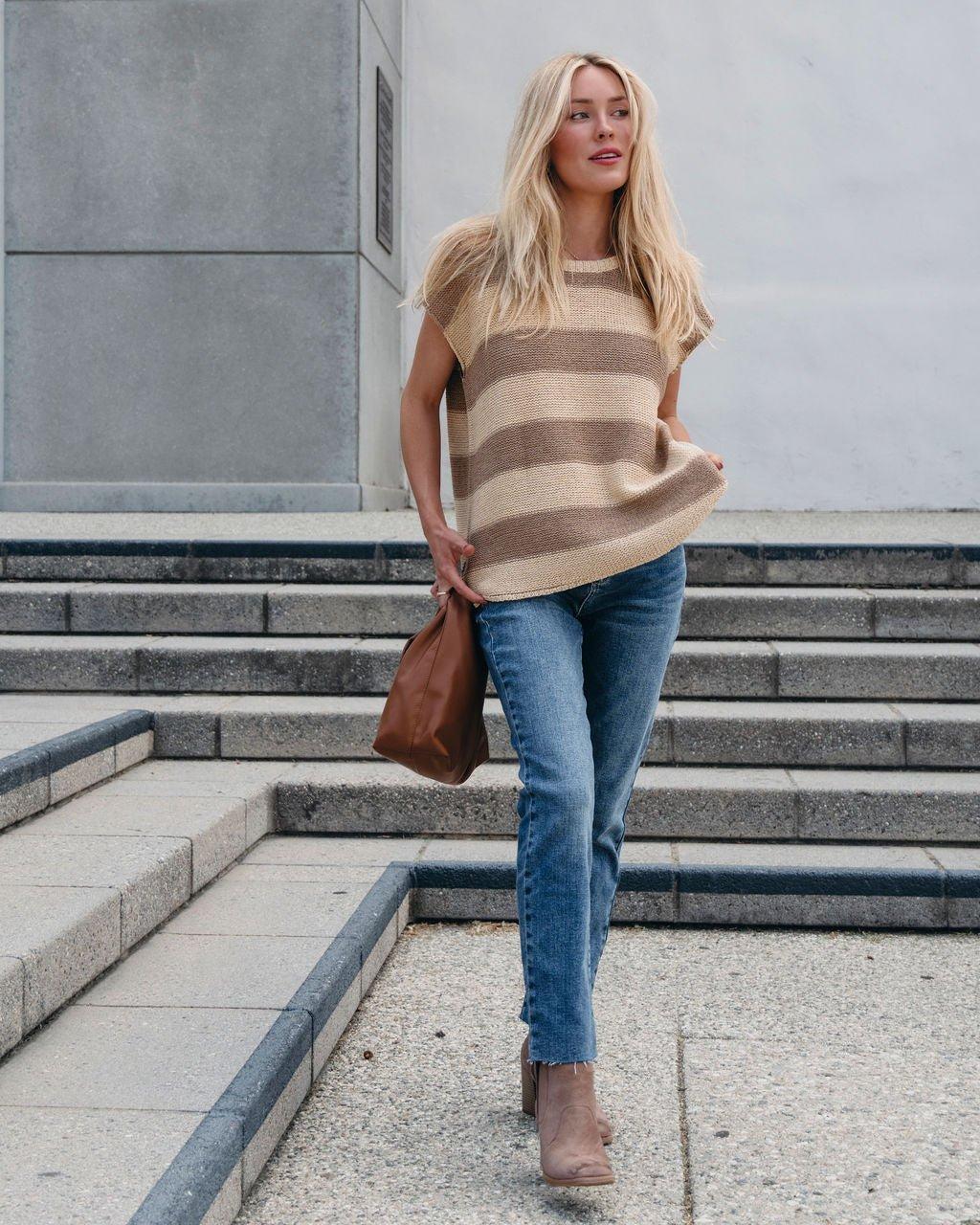 Tan and Mocha Striped Pullover Sweater - FINAL SALE Product Image
