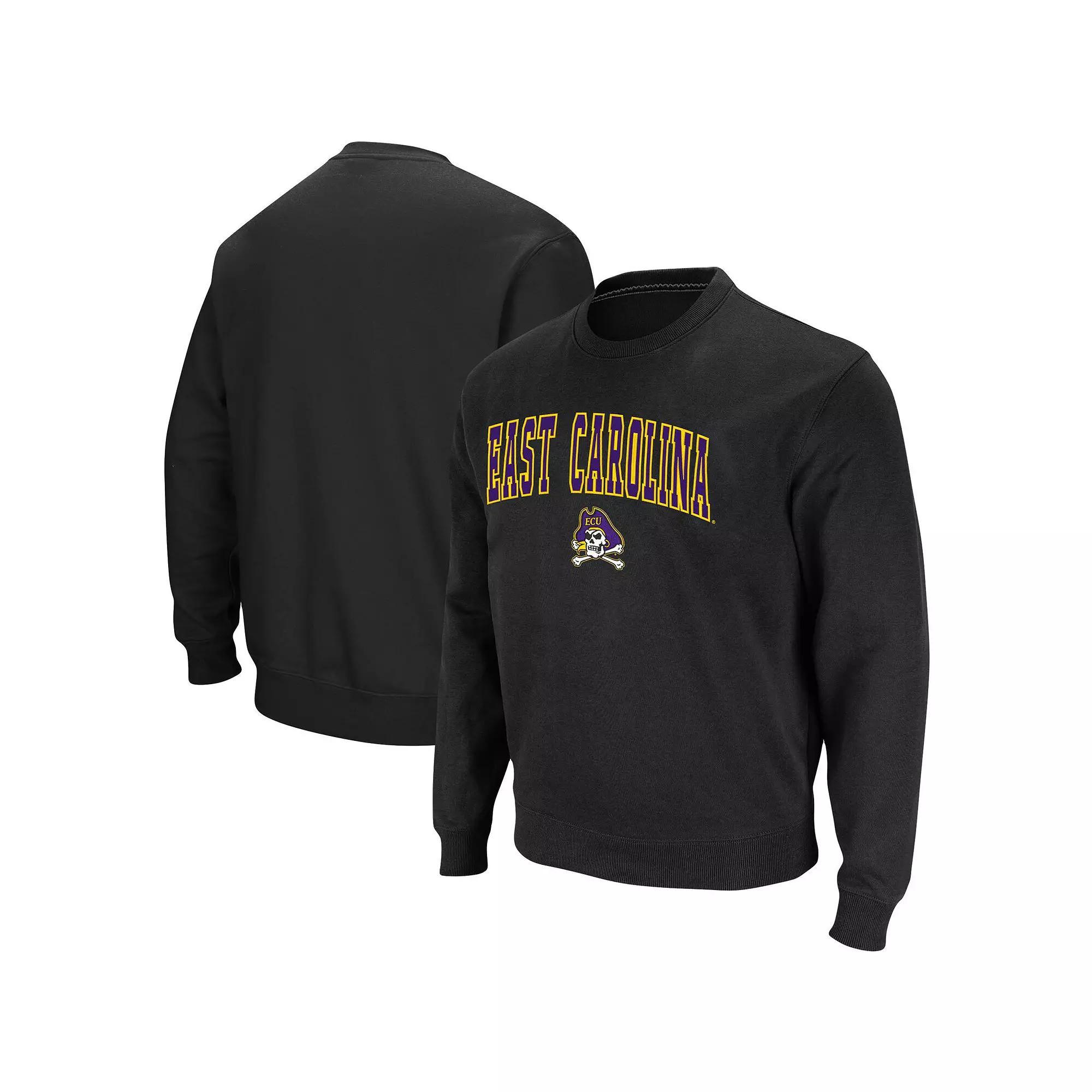 Men's Colosseum Black ECU Pirates Arch & Logo Tackle Twill Pullover Sweatshirt, Size: Small, Ecu Black Product Image
