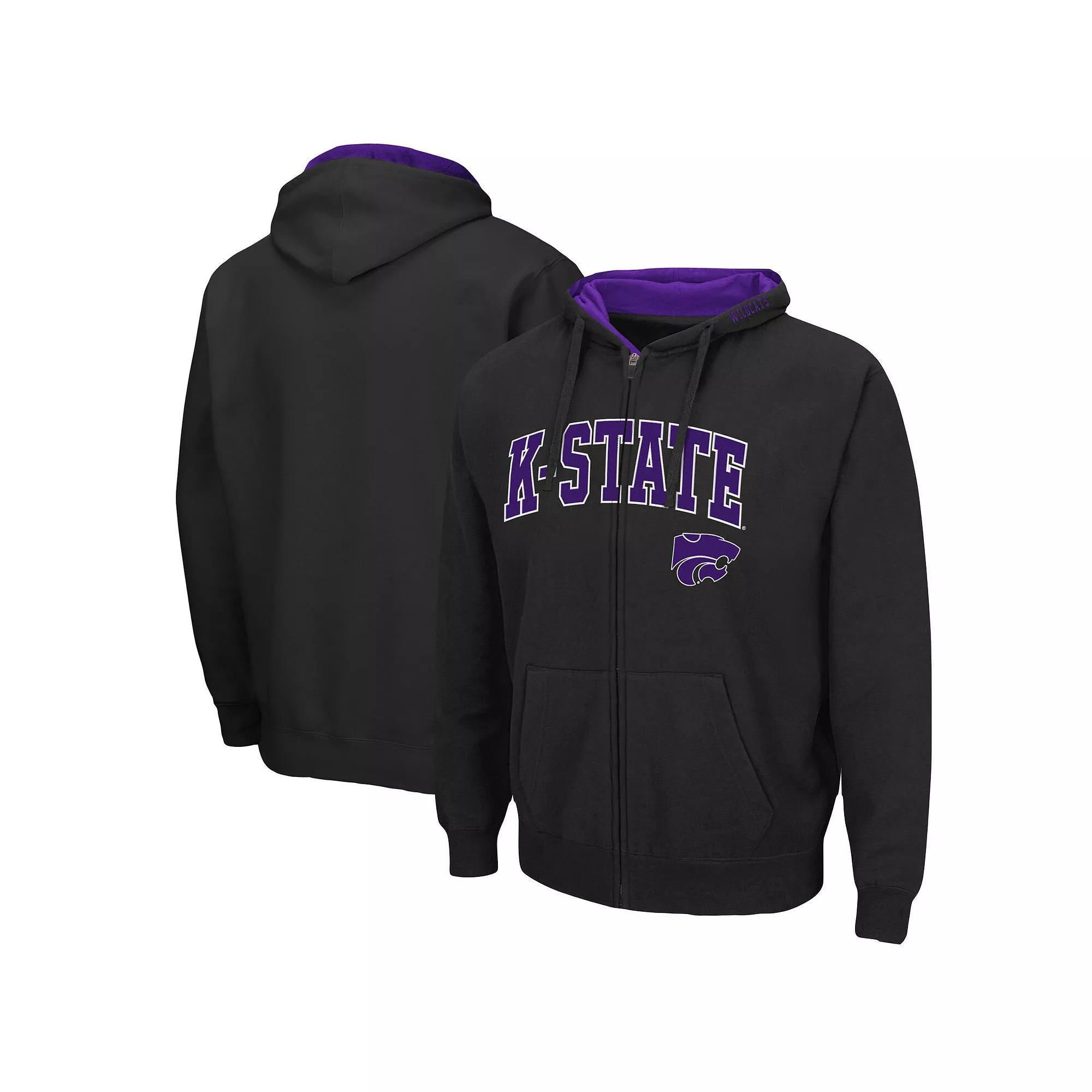 Men's Colosseum Black Kansas State Wildcats Arch & Logo 3.0 Full-Zip Hoodie, Size: 2XL Product Image