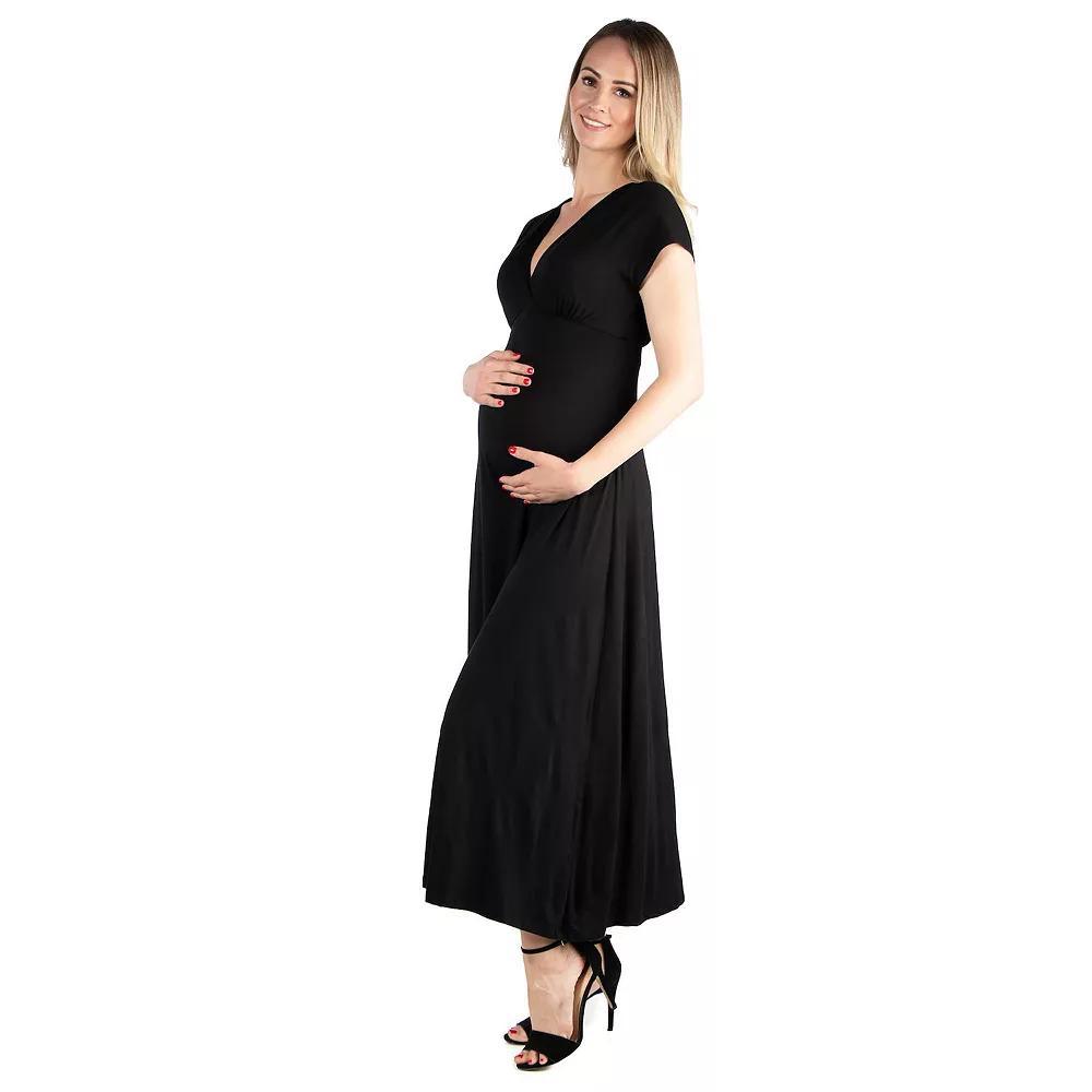 Maternity 24Seven Comfort Apparel Cap Sleeve V-Neck Maxi Dress, Women's, Size: Medium-Mat, Black Product Image