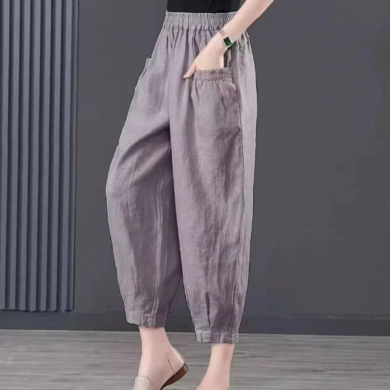 High Rise Plain Crop Harem Pants Product Image