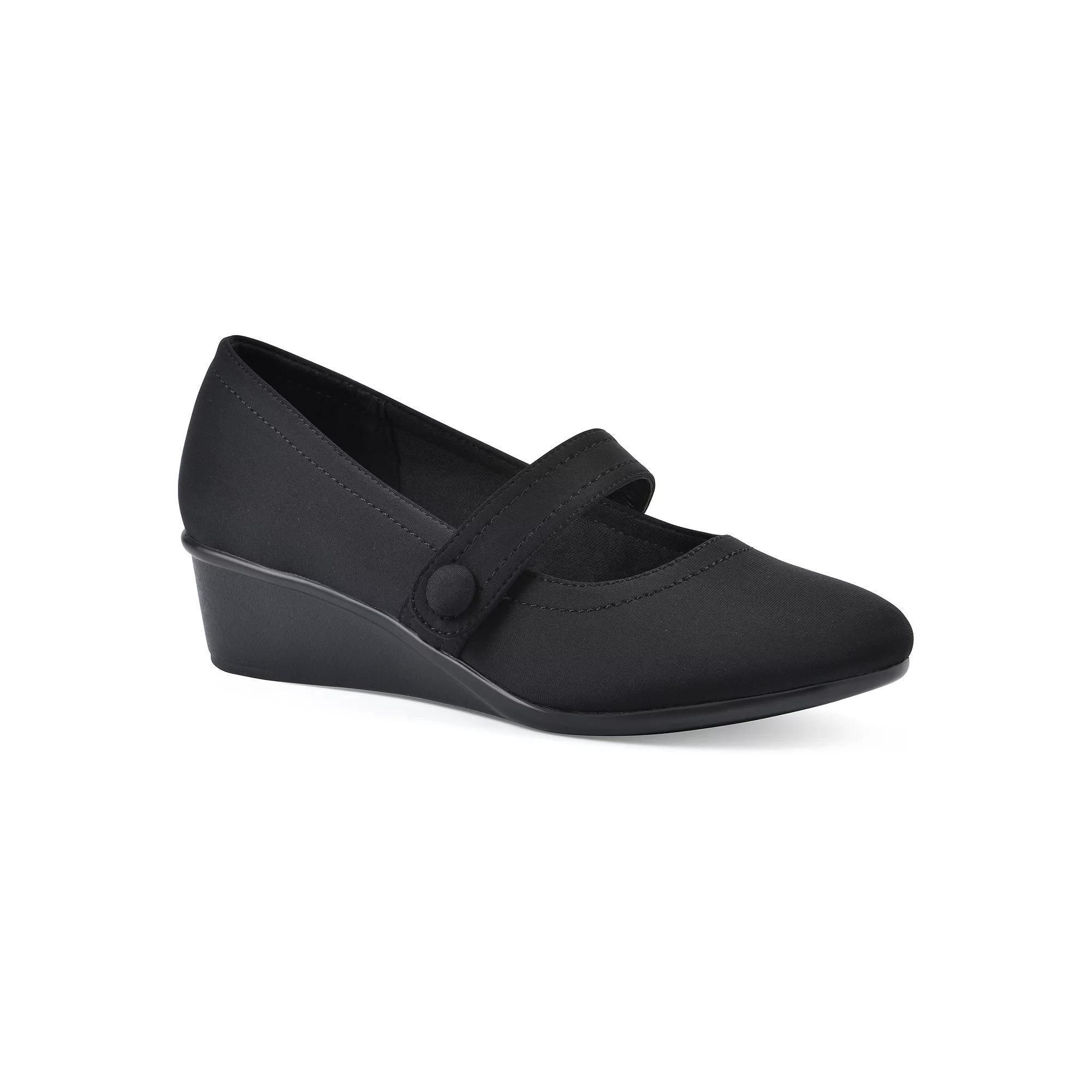 Cliffs by White Mountain Brightly Women's Wedge Mary Jane Shoes, Size: 7.5 Wide, Black Nylon Product Image