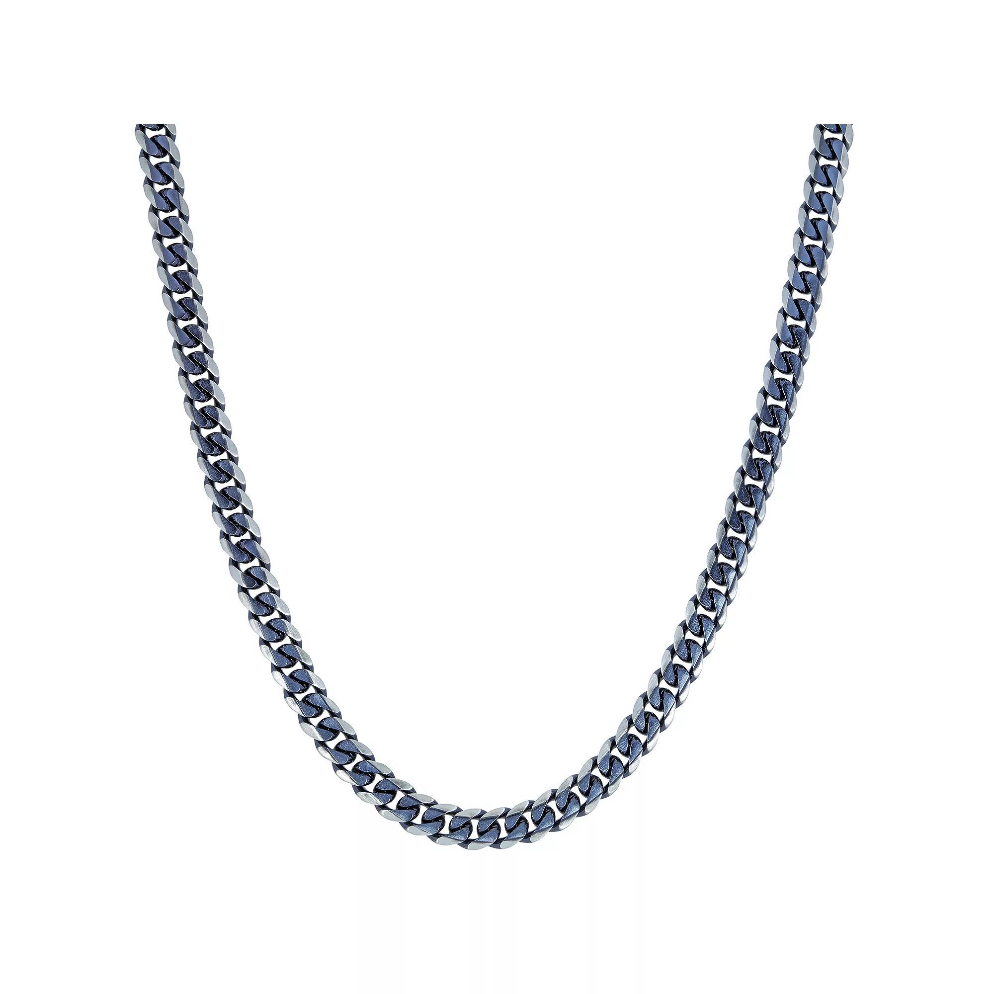 Men's LYNX Stainless Steel Curb Chain Necklace, Size: 22", Blue Tone Product Image
