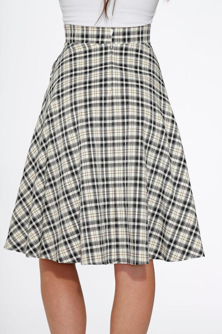 Off White Plaid Swing Skirt Product Image