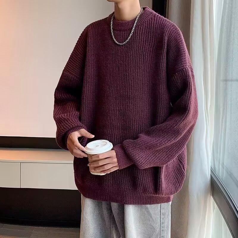 Crew Neck Plain Oversized Sweater Product Image
