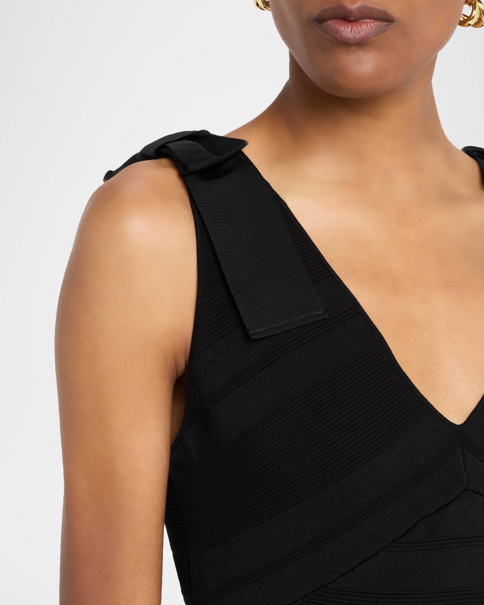 V-Neck Bow-Shoulder Fit-&-Flare Midi Dress Product Image