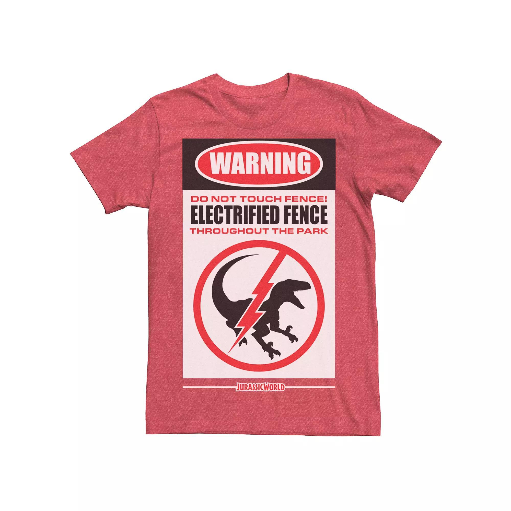 Mens Jurassic World Electric Fence Tee Red Grey Product Image