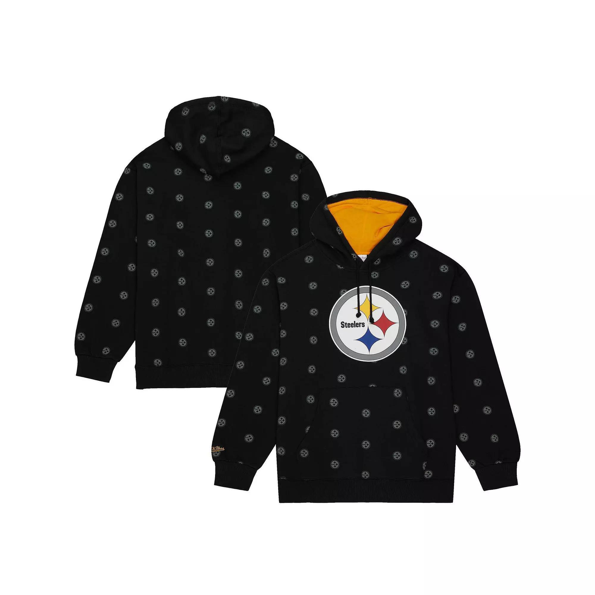 Men's Mitchell & Ness Black Pittsburgh Steelers Allover Print Fleece Pullover Hoodie, Size: Small Product Image