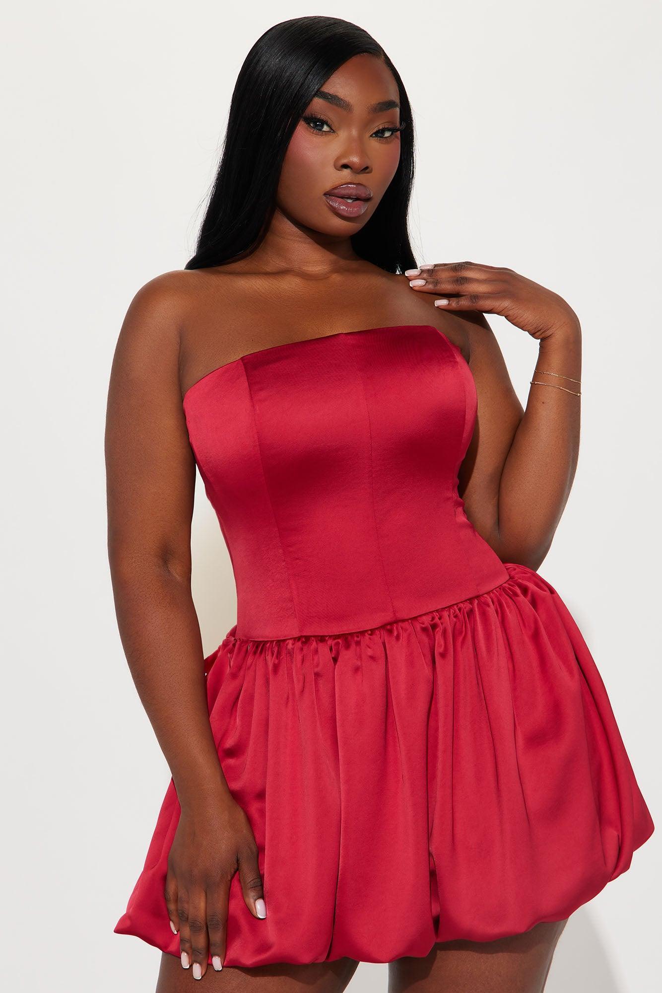Sweet Like A Cherry Bubble Satin Mini Dress - Wine Product Image