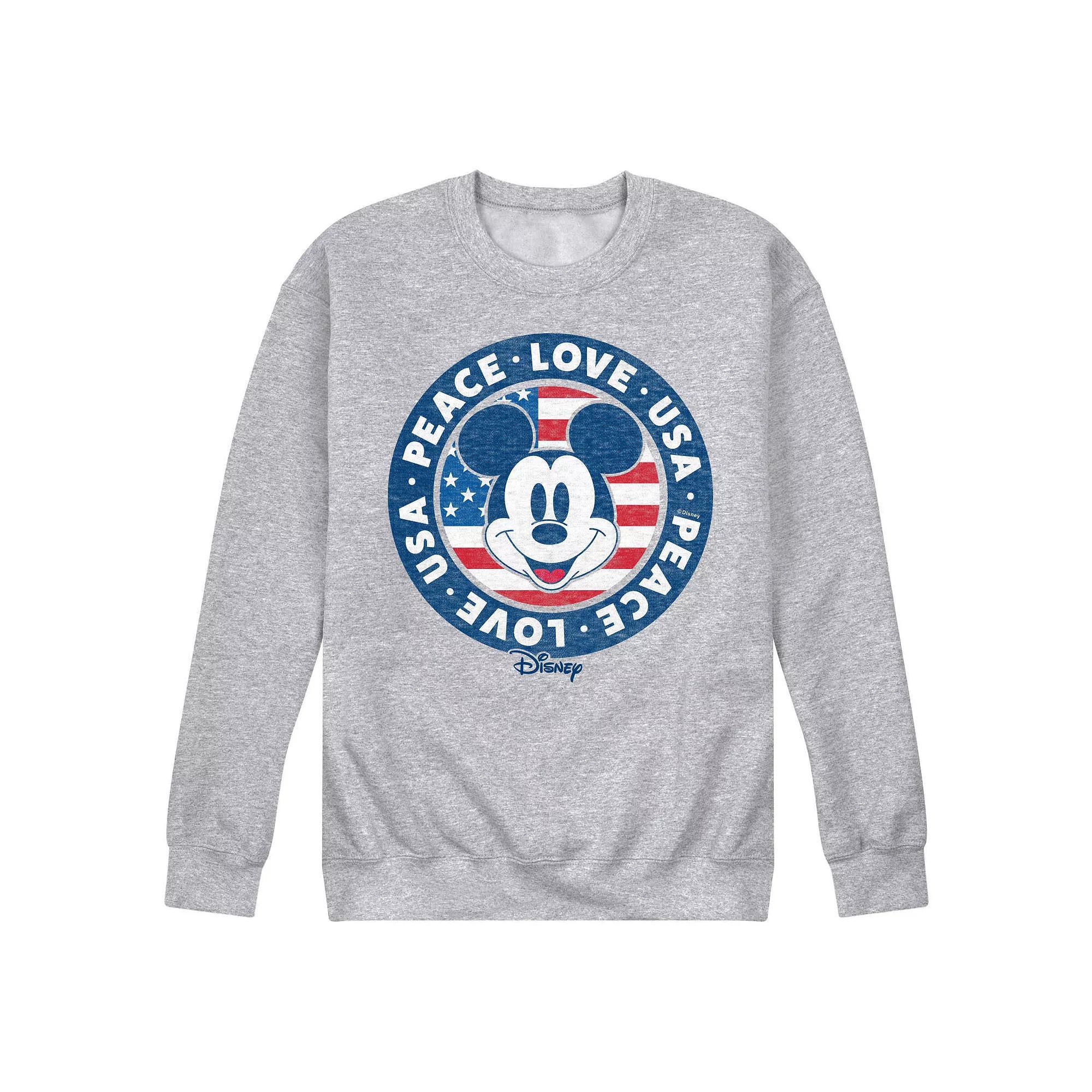 Disneys Mickey Mouse Mens Peace Love USA Fleece Sweatshirt Product Image