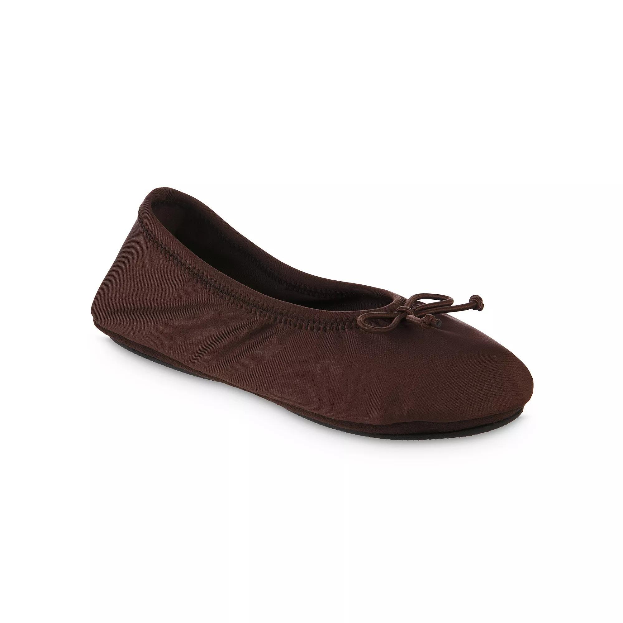 Isotoner Women's Sloan Nude Spandex Ballerina Slippers - Tobacco Brown M Product Image