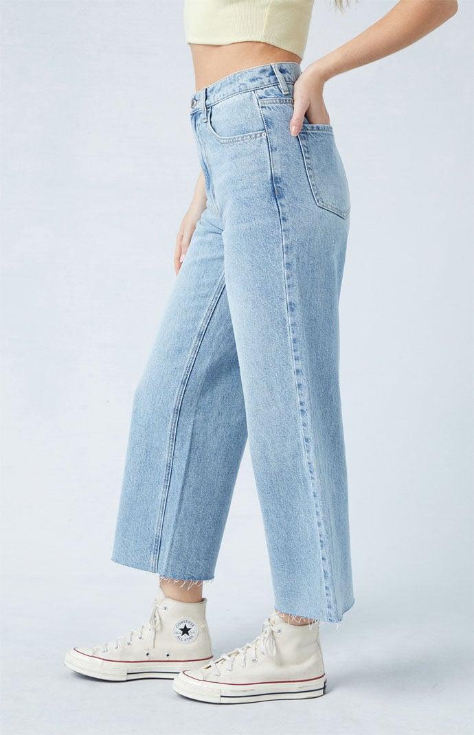 Womens Eco Light Indigo Raw Cut Cropped Wide Leg Jeans Product Image