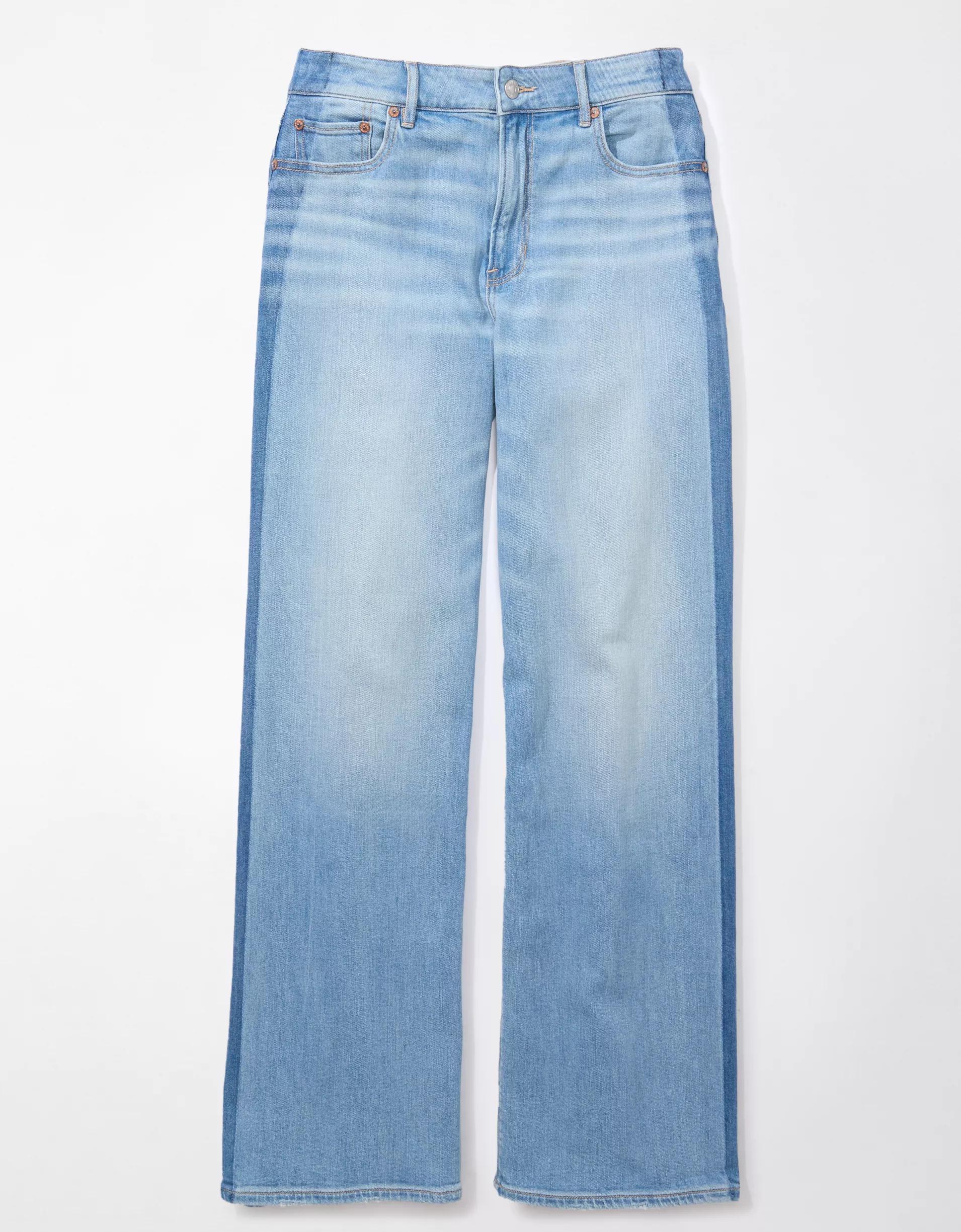 AE Dreamy Drape Stretch Side Stripe Super High-Waisted Baggy Wide-Leg Jean Product Image