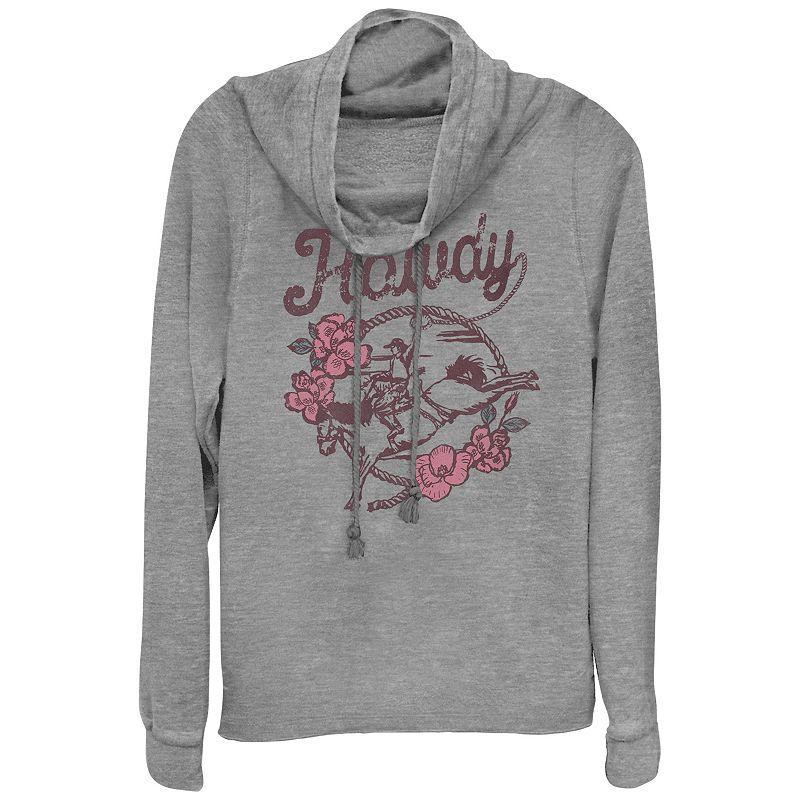 Womens Plus Howdy Cowboy Cowlneck Graphic Lightweight Long Sleeve, Girls Gray Grey Product Image