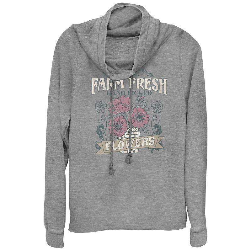 Women's Plus Farm Fresh Flowers Cowlneck Graphic Lightweight Long Sleeve, Girl's, Size: 1XL, Gray Grey Product Image