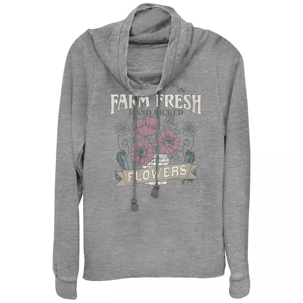 Women's Plus Farm Fresh Flowers Cowlneck Graphic Lightweight Long Sleeve, Girl's, Size: 1XL, Gray Grey Product Image