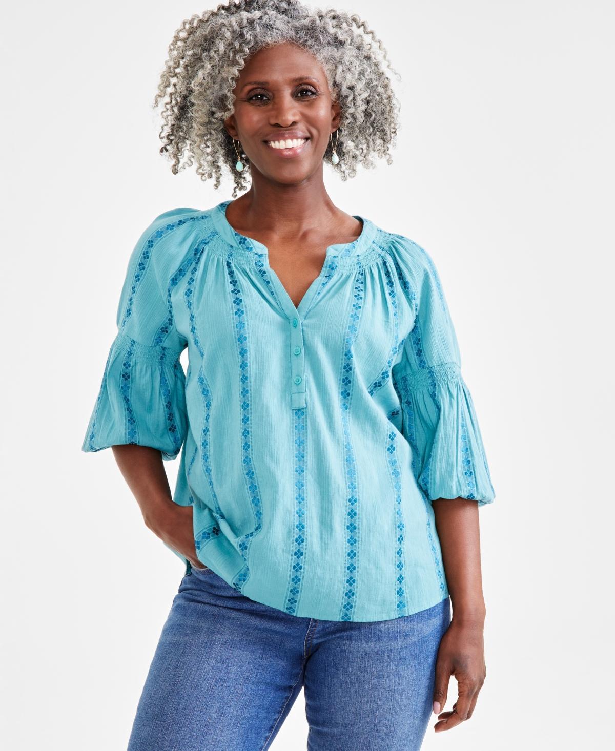 Style & Co Womens Textured Smocked-Neck Top, Created for Macys Product Image