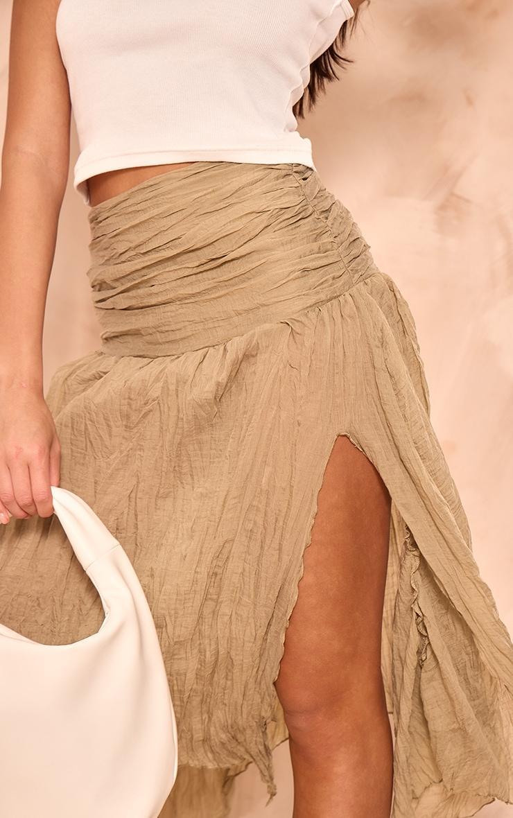 Sage Green Crinkle Woven Handkerchief Hem Midi Skirt Product Image