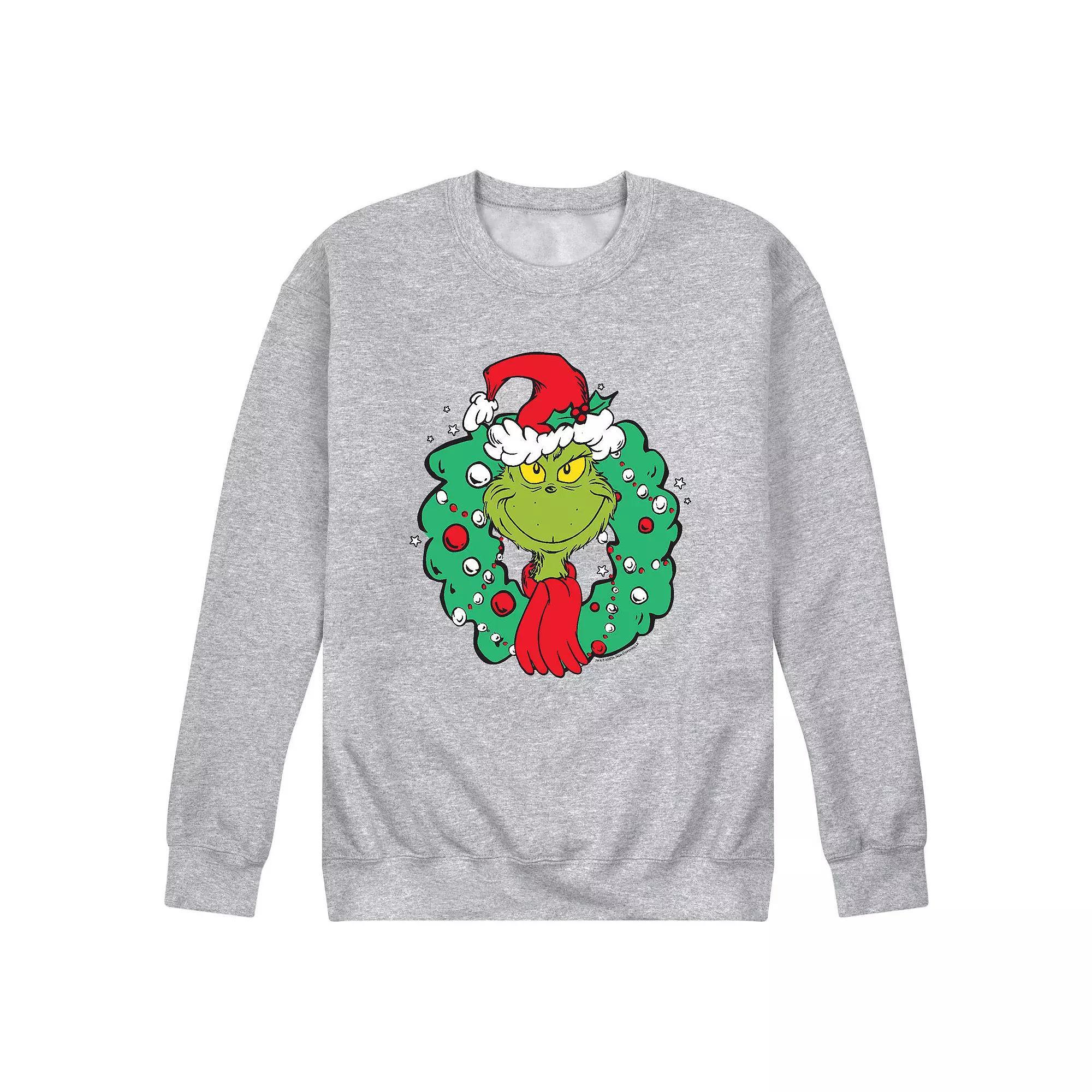 Mens Dr. Suess The Grinch Wreath Sweatshirt Athletic Grey Product Image