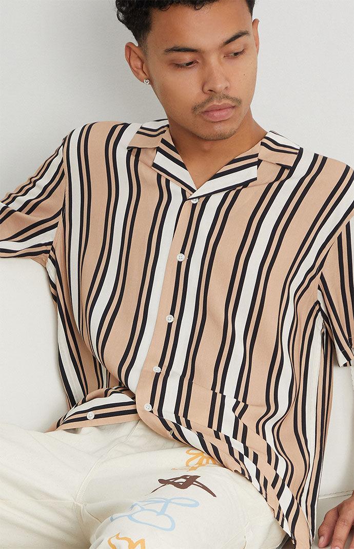 Men's Tan Stripe Woven Camp Shirt Product Image