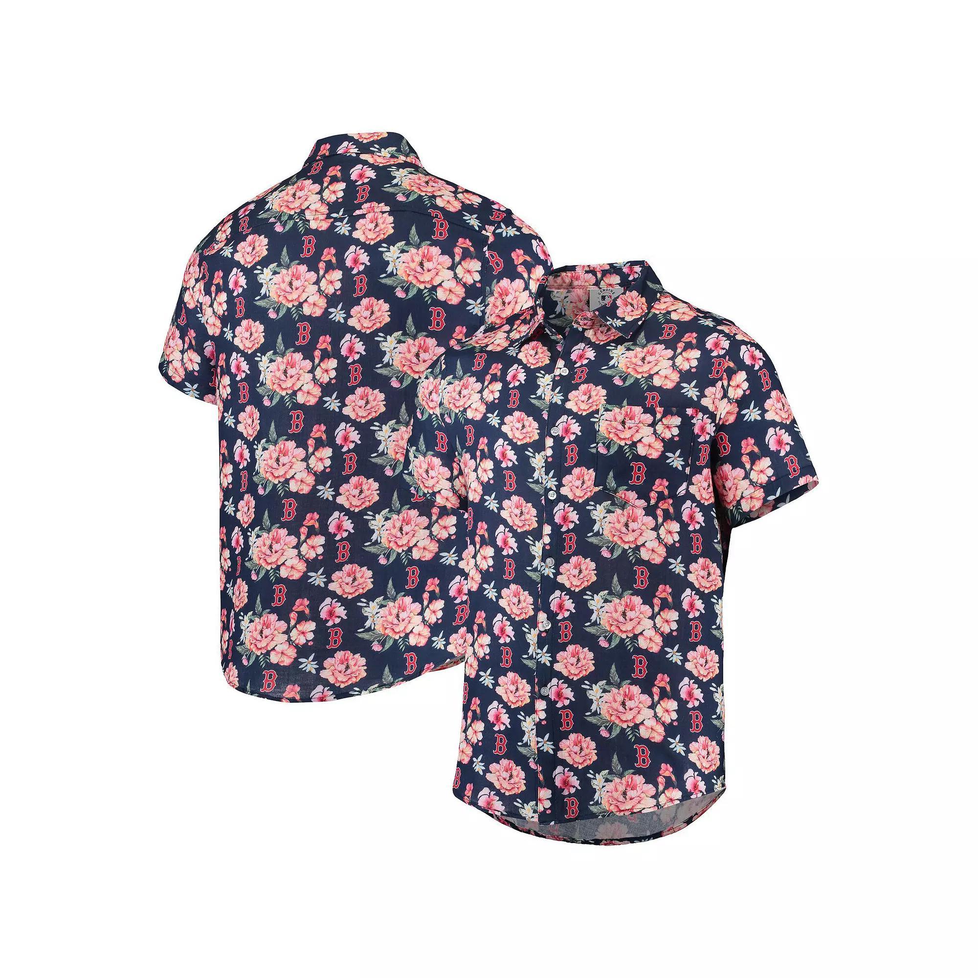 Men's FOCO Navy Boston Red Sox Floral Linen Button-Up Shirt, Size: 2XL, Blue Product Image