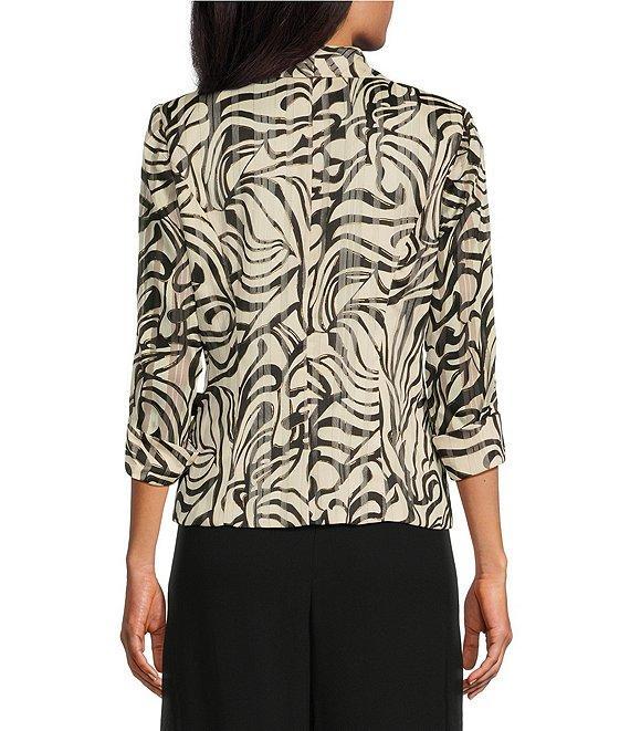 Alex Evenings 3/4 Sleeve Collared Neck Tie Waist Abstract Print Blouse Product Image