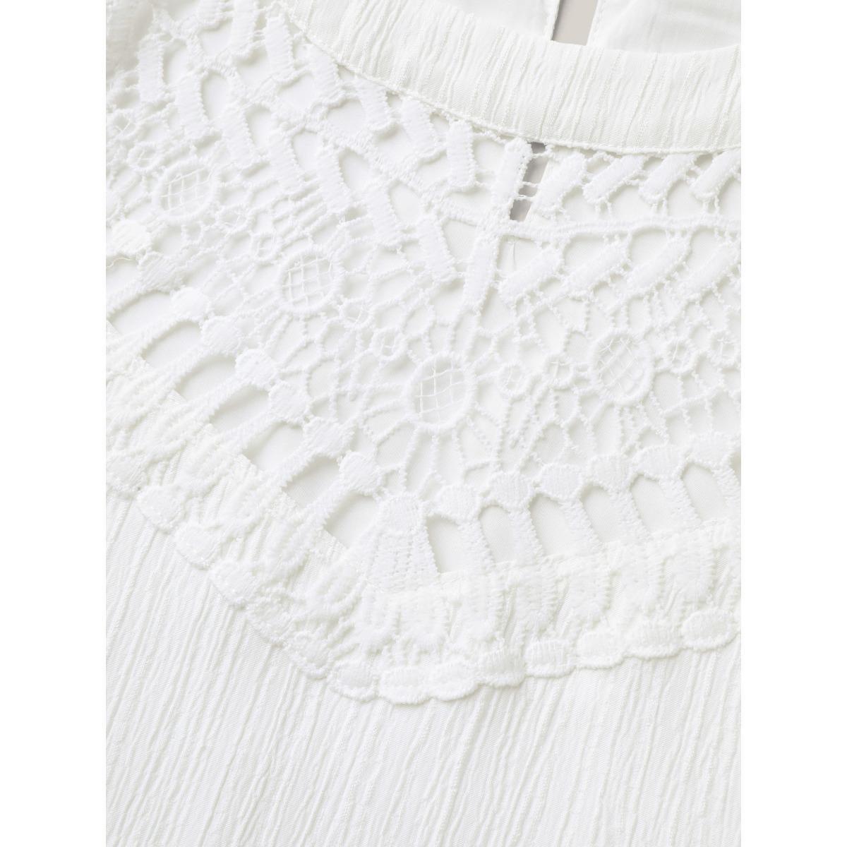 Plus Size Neck Cut-Out Pockets A-Line Midi Dress WhiteSmoke Women Resort Woven ribbon&lace trim Round Neck Sleeveless Curvy BloomChic 12/L Product Image